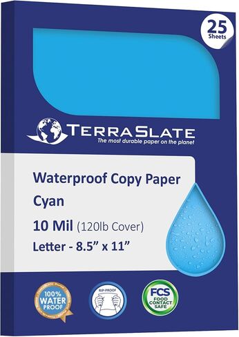 Paper | Cyan Blue | 8.5" x 11" Waterproof Paper | Laser Printer Paper, Copy Machine, & Digital Press Compatible, 25 Sheets (5 MIL TerraSlate (24lb Bond)) in Kuwait
