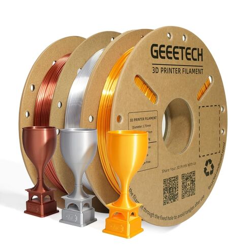 Geeetech Silk PLA Filament 1.75 مم للطابعة ثلاثية الأبعاد، مستهلكات لامعة تشبه المعدن 1 كجم (2.2 رطل) 1 بكرة، دقة الأبعاد +/- 0.03 مم، فضي معدني in Kuwait
