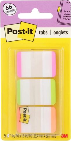 Post-it Tabs, 1 in, Lined, Pink, Green, Orange, 22 Tabs/Color, 66 Tabs/On-the-Go Dispenser (686L-PGO) in Kuwait