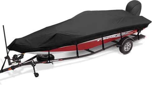 غطاء قارب Boatpro قابل للمقطورة بطول 14-16 قدم مع غطاء محرك خارجي، أغطية قارب مقاومة للماء من القماش البحري المقاوم للبهتان 900D بطول 14 قدمًا و15 قدمًا و16 قدمًا على شكل حرف V، قارب ثلاثي الهيكل، أسود in Kuwait