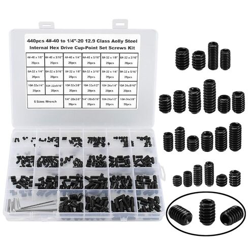 340 قطعة M2.5، M3، M4، M5، M6، M8 متري عرافة المقبس مجموعة مسامير نقطة الرأس، ألين رئيس اليرقة المسمار، محرك سداسي داخلي بدون رأس مجموعة متنوعة من البراغي مع 6 مفاتيح سداسية، 304 الفولاذ المقاوم للصدأ in Kuwait