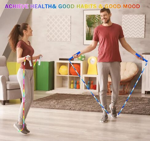 Fezog 2 Pack Rainbow Beaded Kids Jump Rope, Segmented Skipping Rope for Kids Adults, Tangle-Free Rope Skipping Child Jump Rope for Fitness Exercise Training in Kuwait