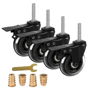 3" Stem Caster Wheels with Safety Dual Locking,Heavy Duty Threaded stem 3/8"-16x1.5" casters, No Noise Swivel Rubber Castors with Sleeve for Industrial Furniture Projects Moving(Set of 4) in Kuwait