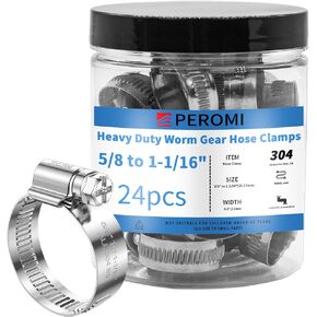Hose Clamps, PEROMI 304 Stainless Steel Worm Gear Drive Mini Hose Clamp Adjustable Range 5/8" to 1-1/16", Heavy Duty Metal Fuel Line Pipe Clamp for Plumbing, Automotive And Mechanical, 24pcs in Kuwait