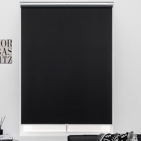 Cordless Roller Shades 100% Blackout Blinds for Windows and Doors, Pull Down Room Darkening Window Shades, Easy to Install for Home and Office, Black, Fixed 75 Inches High, 32 Inches Width in Kuwait