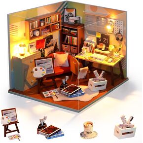 DIY Miniature Dollhouse Kit, Wooden Tiny Doll House Kit with Furniture, Creative Handmade Woodcrafts Toy for Adults, Ideal for Birthday, Christmas, Souvenir Gift, Magic School in Kuwait