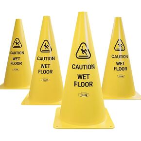 لافتة مخروطية "تحذير للأرضيات المبتلة" مقاس 19 بوصة من Yellow Safety® Commercial، 2 قيراط، سهلة الاستخدام والتخزين in Kuwait