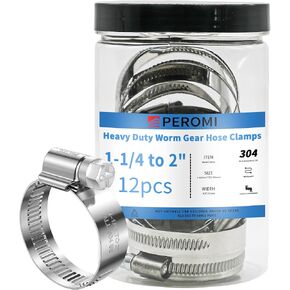 Hose Clamps, PEROMI 304 Stainless Steel Worm Gear Drive Mini Hose Clamp Adjustable Range 1-1/4" to 2", Heavy Duty High Pressure German Type Clamp for Automotive Plumbing,12pcs in Kuwait