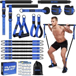 Pilates Bar Kit with Resistance Bands for Working Out, 210lbs Heavy Resistance Bands with Handles, Pilates Equipment with Resistance Band Bar for Men Women, Home Gym Full Body Workout Equipment in Kuwait