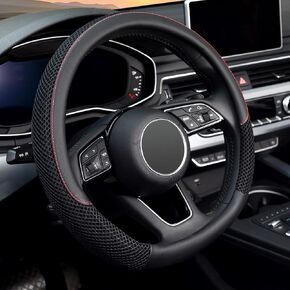 KAFEEK D Shape Steering Wheel Cover, Universal 15 inch, Microfiber Leather Viscose, Breathable, Anti-Slip,Warm in Winter and Cool in Summer, Black in Kuwait