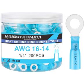 haisstronica 200PCS Heat Shrink Ring Terminals 1/4" Marine Grade Wire Connectors Red AWG 22-16 Gauge, Tinned Red Copper 0.7mm Resistant Ring Connectors, Brazed-Seam Insulated Electrical Crimp in Kuwait