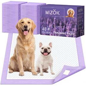 وسادات تبول MIZOK باللون الأرجواني مقاس 28 × 44 بوصة معطرة باللافندر، وسادات تبول للكلاب كبيرة جدًا للتحكم في الرائحة، فائقة الامتصاص لما يصل إلى 12 كوبًا، و6 طبقات من وسادات تبول مضادة للتسرب للكلاب (30 قطعة) in Kuwait