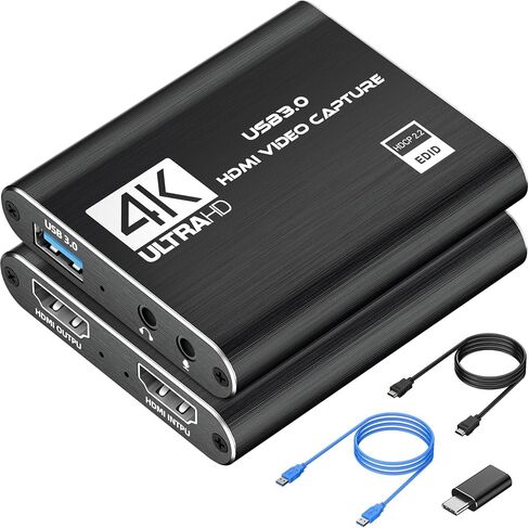 4K HDMI Capture Card for Streaming, Full HD 1080P 60FPS USB 3.0 Cam Link Game Audio Video Capture Card, Work with Camera/Nintendo Switch/Xbox/PS4/PS5/PC/OBS (Black) in Kuwait