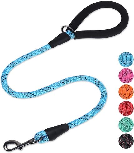 VIVAGLORY Rope Dog Leash Roperex Dog Leash with Soft Padded Handle for Walking & Training, Strong Rope & Reflective Heavy Duty for Pet, 1/2IN x 4FT (65~150 lbs.), Black in Kuwait