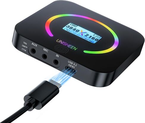 UNISHEEN USB 3.2 4K60 Game Video Capture Card 1080P 240 FPS & HDR VRR Passthrough, Near-Zero Latency, Certified for OBS, Plug & Play, Record & Stream with PC, PS5, Xbox, Switch in Kuwait