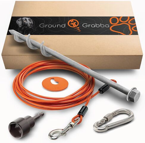 GroundGrabba Grounded Paws 16 Foot Dog Tie Out and Run Kit (Orange 5M, Larger Dogs) in Kuwait