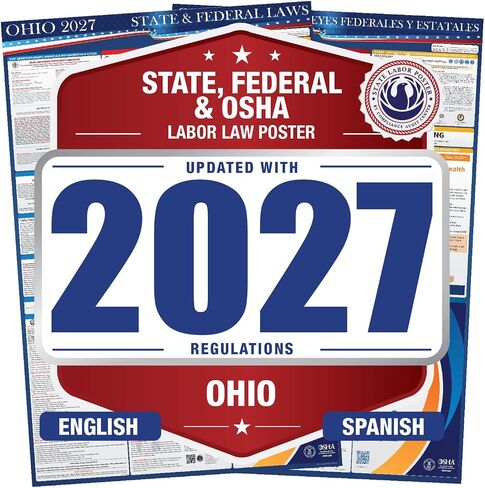 2024 Ohio State and Federal Labor Laws Poster - OSHA Workplace Compliant Includes FLSA FMLA and EEOC Updates - All in One Required Compliance Posting 24" x 36" - Laminated in Kuwait