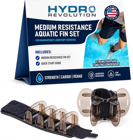 Aqualogix Medium Resistance Hybrid Aquatic Training Fin Set - Smoke | Aquatic Cuffs | Quick Start Guide | Leg Water Weights | Strength, HIIT & Swim Training | Pair (MRPCFIN) in Kuwait