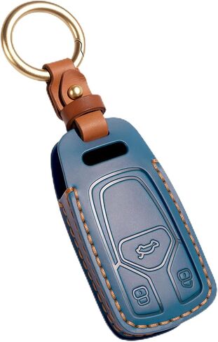 Screws-Free Genuine Leather Key Fob Cover, Fit for Audi A3 A4 A6 Q5 Q7 SQ5 S5 TT R8,etc, Leather Smart Remote Key Protector, 3 Buttons, A Style, Brown in Kuwait