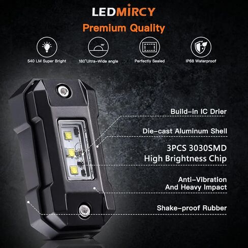 LEDMIRCY LED Rock Lights White R4 16PCS for Off Road Trucks ATV UTV SUV RZR LED Underglow White Light High Power Trail Rig Lights Pure White Under Body Light Waterproof Shockproof for Auto Boat in Kuwait