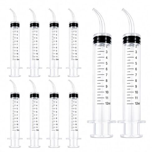 10 Disposable Curved Tip 12ml Dental Oral Dispensing 12cc Syringes (with Measurements) for Dental, Pets, Liquid in Kuwait