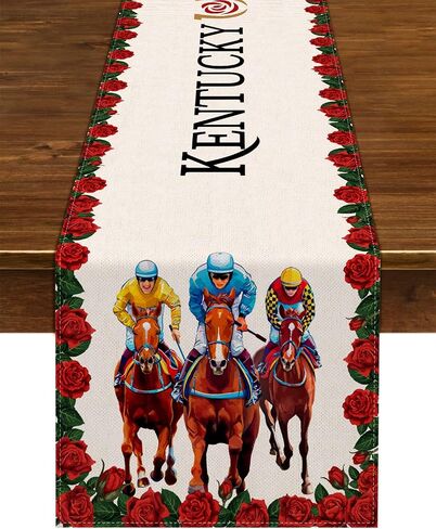مفرش طاولة Nepnuser Kentucky Derby Run للورود وحفلات سباق الخيل وديكور المنزل والمطبخ وغرفة الطعام (13 بوصة × 120 بوصة) in Kuwait