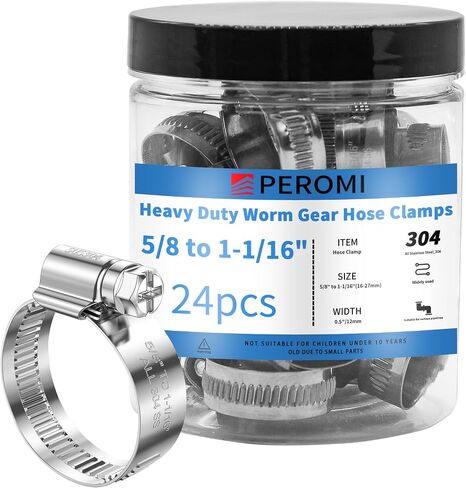 Hose Clamps, PEROMI 304 Stainless Steel Worm Gear Drive Mini Hose Clamp Adjustable Range 1-1/4" to 2", Heavy Duty High Pressure German Type Clamp for Automotive Plumbing,12pcs in Kuwait