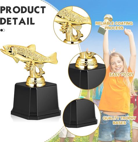 Taiyin Small Fishing Trophy Award Gold Fishing Trophies Large Mouth Bass Fish Trophy on Black Base for Fishing Tournaments, Competitions, Ceremonies, Fish Derbies, 5 x 3 Inch in Kuwait