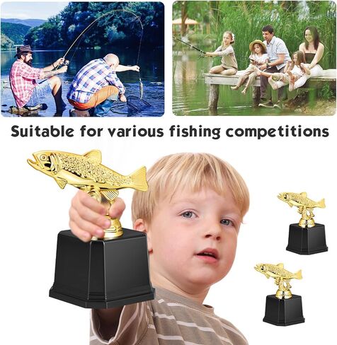 Taiyin Small Fishing Trophy Award Gold Fishing Trophies Large Mouth Bass Fish Trophy on Black Base for Fishing Tournaments, Competitions, Ceremonies, Fish Derbies, 5 x 3 Inch in Kuwait