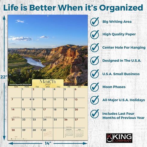 2024 National Parks Wall Calendar 16-Month X-Large Size 14x22, Best National Park Scenic Calendar by The KING Company-Monster Calendars in Kuwait