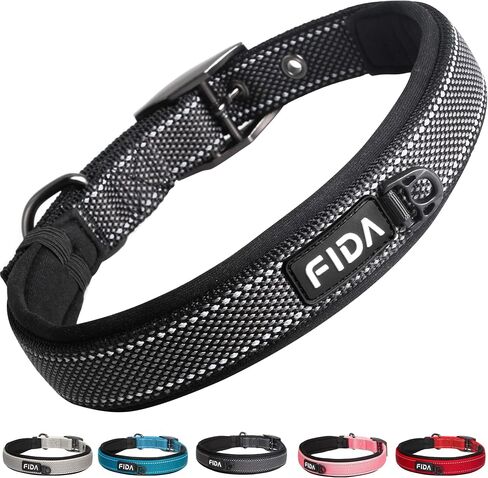 Fida Heavy Duty Dog Collar, Ultra Comfortable Soft Neoprene Padded, Adjustable Reflective Nylon Pet Collar with Durable Metal Belt Buckle for Medium Breeds (M, Pink) in Kuwait