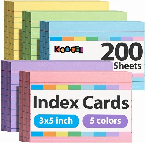 Koogel 200PCS Ruled Index Cards, 3 x 5 Inch Note Cards Lined Index Cards Flash Cards Study Cards for Office School Learning in Kuwait