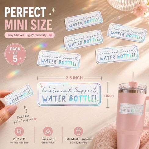 5 x Emotional Support Water Bottle Sticker Transparent Stickers Women Water Bottle Decals Anything with Water Sticker for Water Bottle Decor Gift (Black) in Kuwait