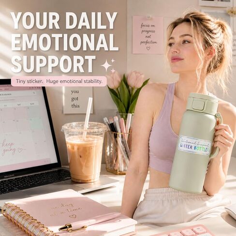 5 x Emotional Support Water Bottle Sticker Transparent Stickers Women Water Bottle Decals Anything with Water Sticker for Water Bottle Decor Gift (Black) in Kuwait