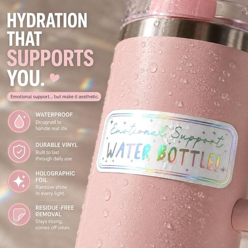 5 x Emotional Support Water Bottle Sticker Transparent Stickers Women Water Bottle Decals Anything with Water Sticker for Water Bottle Decor Gift (Black) in Kuwait