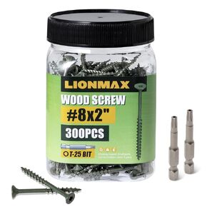 LIONMAX Deck Screws 2 Inch, Wood Screws #8 x 2", 300 PCS, Rust Resistant, Exterior Epoxy Coated, Outdoor Decking Screws, Torx/Star Drive Head Screw, T25 Star Bit Included, Green in Kuwait