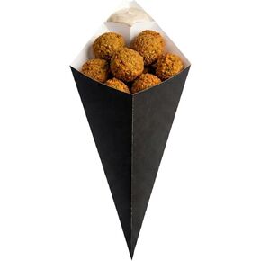 Restaurantware Cone Tek 15 Inch French Fry Cones 100 Recyclable Food Cones - Built-In Sauce Cup Grease-Resistant Lining Black Paper Snack Cones For Appetizers And Charcuterie in Kuwait