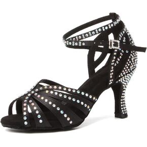 Women's Rhinestone Ballroom Dance Shoes Open Toe Latin Salsa Bachata Performance Dancing Shoes 3 Inch Heel in Kuwait