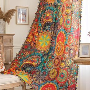 ستائر Erbnaryx Boho لغرفة المعيشة، ستائر Boho 2 لوح تعتيم مع ستائر جيب قضيب 63 بوصة، ستائر Boho Polka Dot الملونة لغرفة النوم (Dot-80% تعتيم) in Kuwait