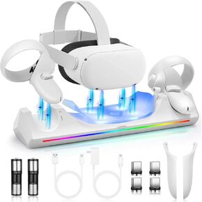 Hurra Charging Dock for Meta Quest 2, Support LED Indicator | VR Charging Station for Oculus Quest 2 Magnetic Charging, with 2 Rechargeable Batteries, USB-C Charger & Cable in Kuwait