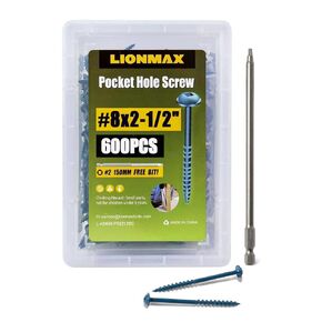 Pocket Hole Screws 2-1/2 Inch, LIONMAX Pocket Screws #8 x 2-1/2" 300PCS for Exterior, Blue Coated Pocket Hole Screw, Coarse Thread, Washer Head with Square Drive, 150MM Drive Bit Included in Kuwait