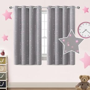 PrinceDeco Blackout Kids Curtains for Bedroom Thermal Insulated Silver Twinkle Star Curtains for Boys Antique Grommet Top Window Treatment 2 Panels Drapes for Nursery (52" W x 63" L, Grey/Silver) in Kuwait