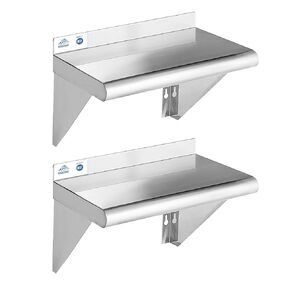 ROCKPOINT Stainless Steel Shelf 12 x 48 Inches 350lb, 2 Pack NSF Commercial Wall Mount Floating Shelving with Backsplash for Restaurant, Kitchen, Home and Hotel, Silver in Kuwait