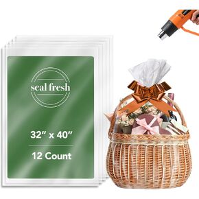 Seal Fresh Shrink Wrap Gift Bags 32 x 40 Inch (12 Pack) — Clear PVC Wrap Bags for DIY Gifts, Holiday Packaging, Party Favors (Ribbon & Base Not Included) in Kuwait