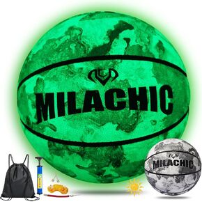 Glow in The Dark Basketball - Glowing Leather Green Light Up Gift for Teenagers, Men, Women - Indoor-Outdoor Night Game with Pump (Size 5/6/7) in Kuwait