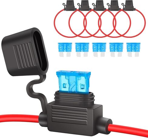MUYI 6 حزمة 14AWG حامل الصمامات المضمنة مع 12 فولت 15A ATC/ATO الصمامات Balde القياسية - لسيارة شاحنة قارب دراجة نارية البحرية (14AWG + 15A بليد فيوز) in Kuwait