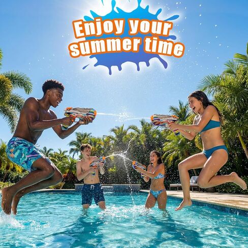 ZEBNYYA 4 Pack Water Gun for Kids, Watercolor Squirt Gun with Trigger Super Water Blaster Soaker Squirters Toys, Long Range Water Pistol Gun for Summer Outdoor Pool/Beach/Yard/Party Play in Kuwait