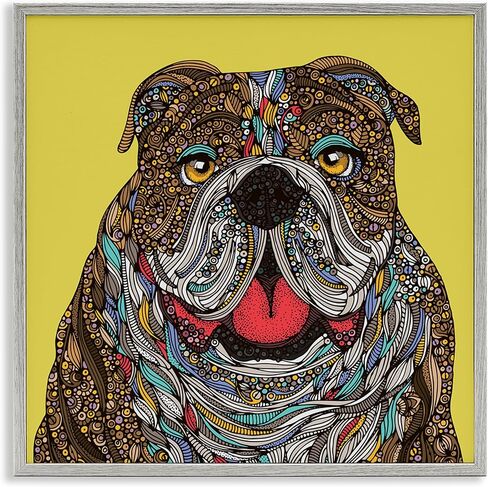 Stupell Industries Smiling Bulldog Bold Creative Mandala Patterns Shapes مؤطرة جدار الفن، تصميم بواسطة فالنتينا هاربر، 17 × 17، أسود مؤطر in Kuwait