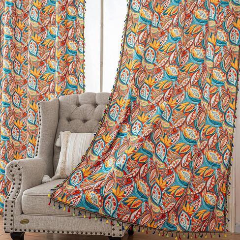 ستائر Erbnaryx Boho لغرفة المعيشة، ستائر Boho 2 لوح تعتيم مع ستائر جيب قضيب 63 بوصة، ستائر Boho Polka Dot الملونة لغرفة النوم (Dot-80% تعتيم) in Kuwait
