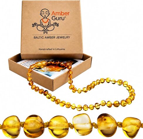 قلادة Amber Guru Baltic Amber (أصيلة ومعتمدة) - 12.5 بوصة - مجوهرات للجنسين - أسود (مصقول) - خرز كهرمان حقيقي - فخور بتقديم عجائب بحر البلطيق الأصلية - Ambar in Kuwait